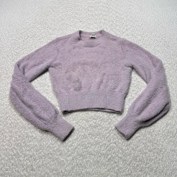 Sunday Best  Aritzia Womens Sweater Lavender Purple Fuzzy Cropped Jumper Sz 2XS - Picture 1 of 7